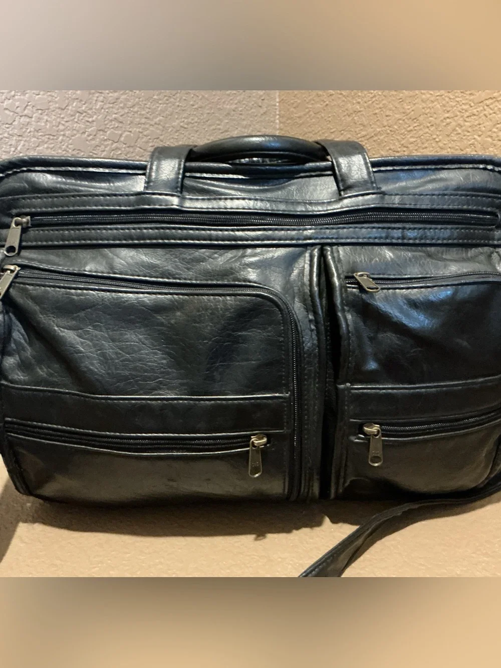 Vintage Monarch Multi-Pocket Black Briefcase Messenger Bag 16”x 11” expandable